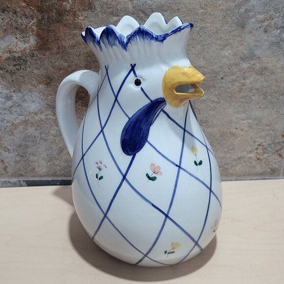 Vintage Italian Ceramic Rooster Chicken Pitcher Watering Jug Hand Painted - Picture 11 of 13